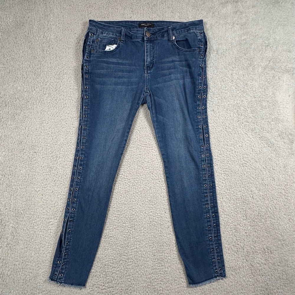 ROMEO + JULIET‎ COUTURE Women's Blue Denim Lace-Up Detail Skinny Jeans Size L